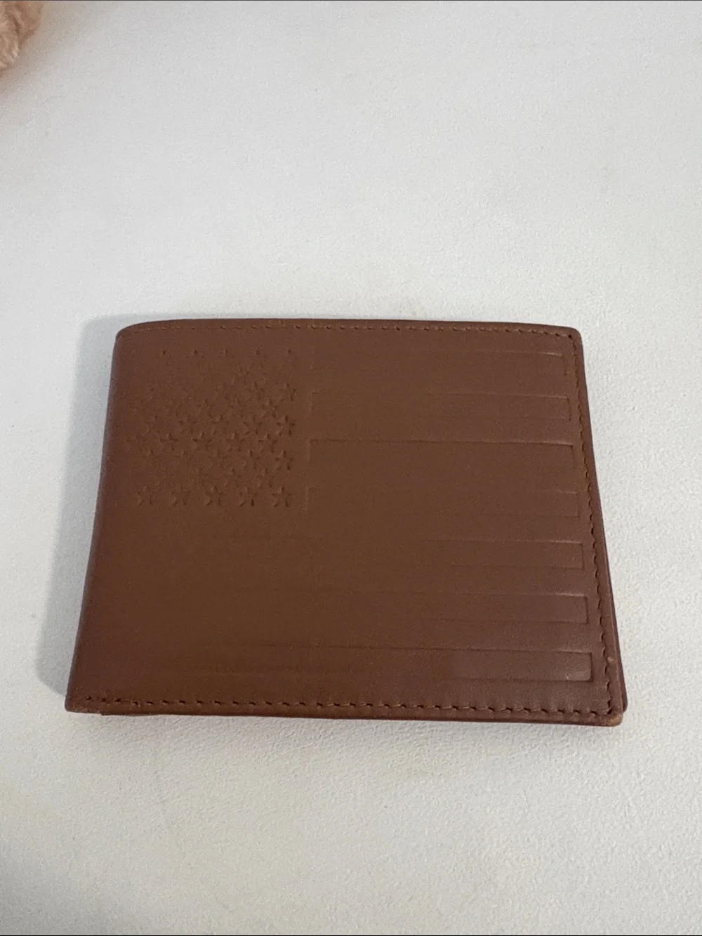 BKE Brown Leather Bifold Wallet with Embossed Flag
